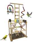 Niwaes Bird Play Stand, Large Parakeet Playground, Natural Wood Parrot Perch Stand, Birds Play Gym Cockatoos Cage Accessories with Feeder Cups Swings for Cockatiel Budgie Conure