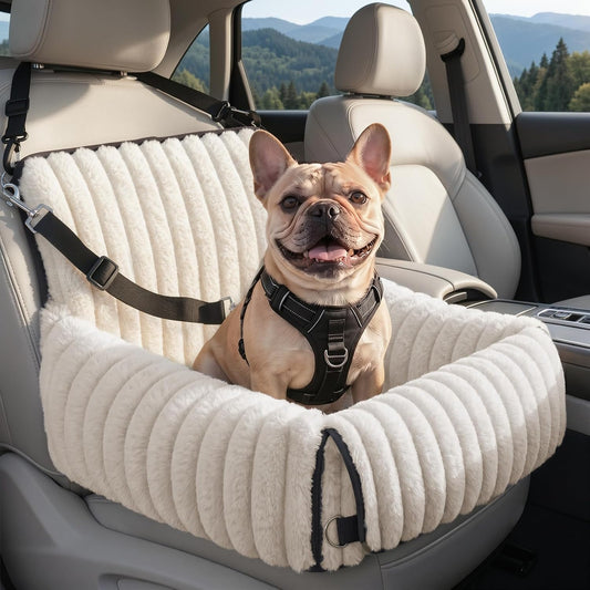 MIXJOY 6-in-1 Dog Car Seat for Small/Medium Dogs up to 23 lbs, Multi-Functional Dog Carrier for Car with Detachable Washable Cover, Pet Travel Bed with Clip-On Safety Leash, Beige