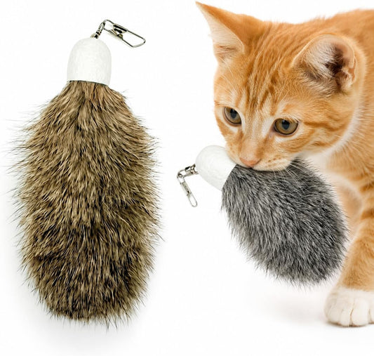 ZAYLUMO 2 Pack Natural Rabbit Fur Cat Toy Refills – Silent Interactive Cat Toys for Indoor Cats, Handmade Replacement Heads with Secure Connector for Cat Wand Toys