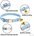 Soft Corduroy Cat Collar for Small to Large Cats, Adjustable 7-11 Inch, Gold Buckle & Bell