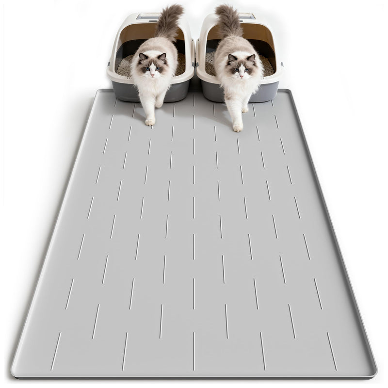 Pieviev Silicone Cat Litter Trapping Mat, 40''x28'' Extra Large Cat Litter Mat, Easy to Clean & Soft on Kitty Paws, Waterproof Kitty Litter Pads for Indoor Cats, Light Gray