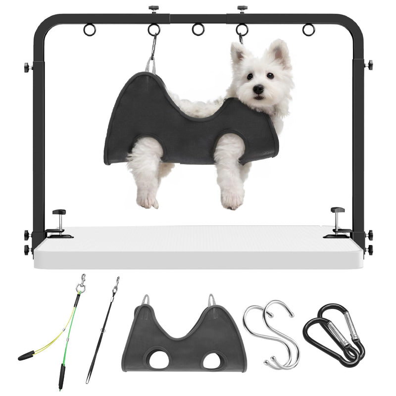 Josmimic Adjustable Dog Grooming Arm for Table: 42'' Height, 27''–39'' Width, Clamp Fits Up to 2.76'', with Hammock & 2 Nooses – Portable Pet Grooming Station for Nail Trimming, Cats & Dogs at Home
