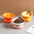 Yeexoxow Ceramic Raised Cat Bowl - Pink Elevated Food Bowl for Indoor Cats, Anti-Vomiting & Spine Protection, Cute Tilted Dish for Flat-Faced Cats and Kittens (Strawberry Shaped)