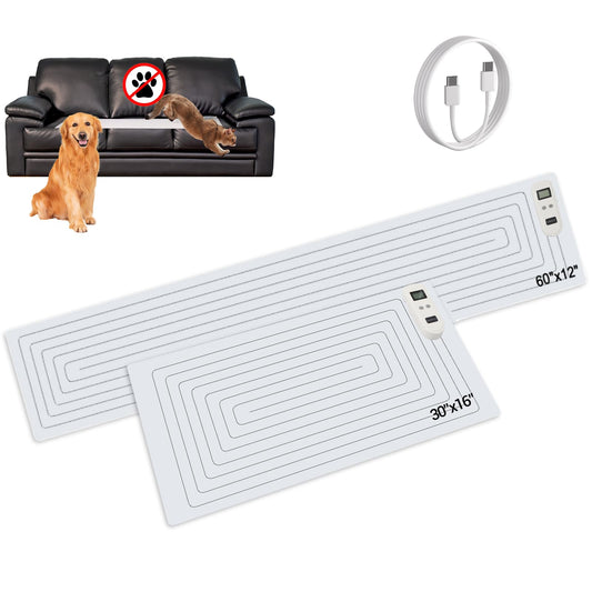 SEERWAY Scat Pet Shock Mat 2 Pieces in Different Size, Shock Pads for Dogs and Cats Training Indoor, Electric Repellent Mat Keeps Pets Off Couch, Sofa, Countertop, 3 Modes (60"x12"+30"x16")