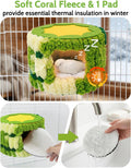 Bird Nest for Cage with Support Frame & Pad, Foot-Friendly Felt Safe Hideout, Warm Bird Bed for Parakeets Lovebird Budgies, Winter Plush Coral Fleece Hanging Hammock Hut, Soft Washable Cozy House