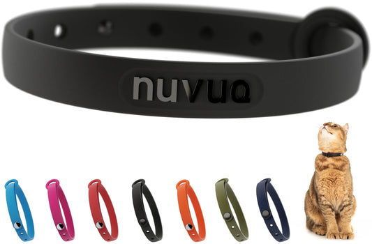 Silicone Cat Collar - Soft, Comfortable, and Lightweight Breakaway Collar with Name Tag Ring for Outdoor Cats and Sensitive Skin Pets by Nuvuq (6 ⅞" to 10 ¼", Black)