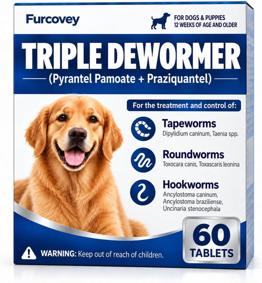 Dewormer for Dogs ,Triple De-wormer Tablet for Small, Medium and Large Dogs
