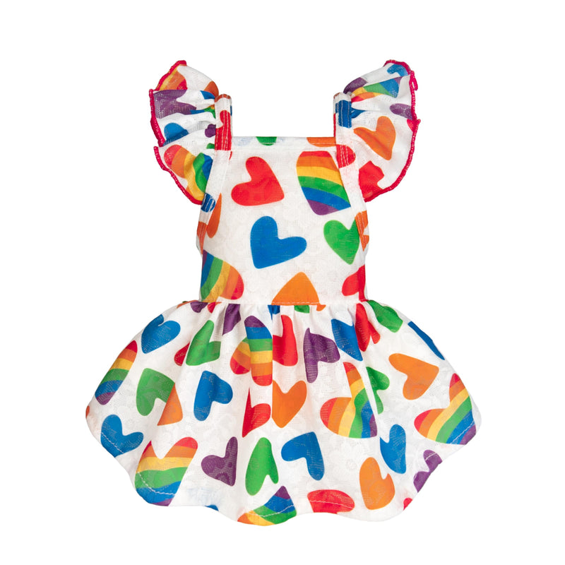 Fitwarm Colorful Heart Dog Dress, Summer Clothes for Small Dogs Girl, Cute Pet Rainbow Outfit, Red, Yellow, Blue, Green, White, Medium