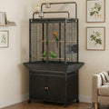 MilleLoom Large Bird Cage, 71" h Rolling Birdcage with Play Top & Storage Cabinet, Wood Parakeet Cage for Macaw Parakeet Parrot Cockatiel Budgie (Dark Walnut)