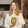 Trupoint Memorials Pet Urn for Dogs and Cats Ashes, Paws Print Grey Cremation Urns for Pets - Gold, Small Up to 17lb