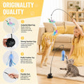 Interactive Cat Wand Toys, 2 Wands with 3 Feather Refills for Indoor Cats