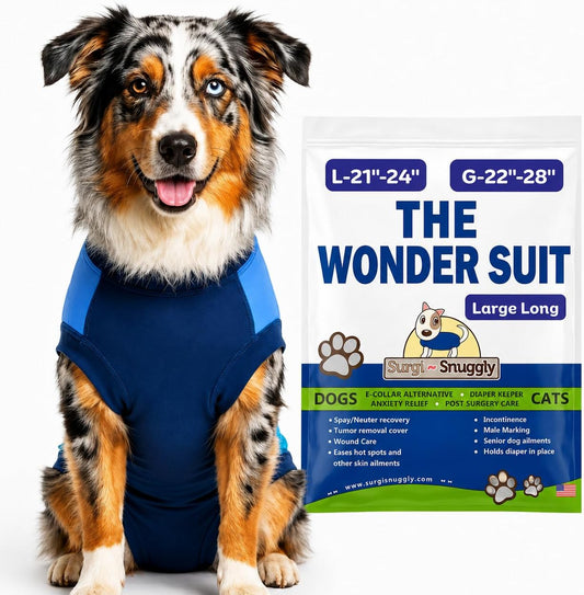 Surgi Snuggly Dog Surgery Recovery Suit – Dog Onesie for Post Surgery Recovery, Female Spay & Male Neuter – Surgical Suit for Dogs, E-Collar Cone Alternative, Double Blue - Large Long - 21" - 24" (EC)