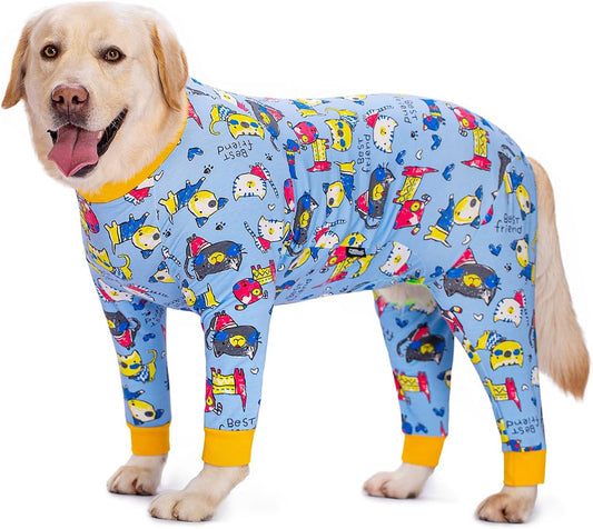 Dog Surgery Recovery Suit Female Male for Dogs After Surgery Medium Large Dogs Onesie Dog Pajamas Pjs Clothes (Blue Cart