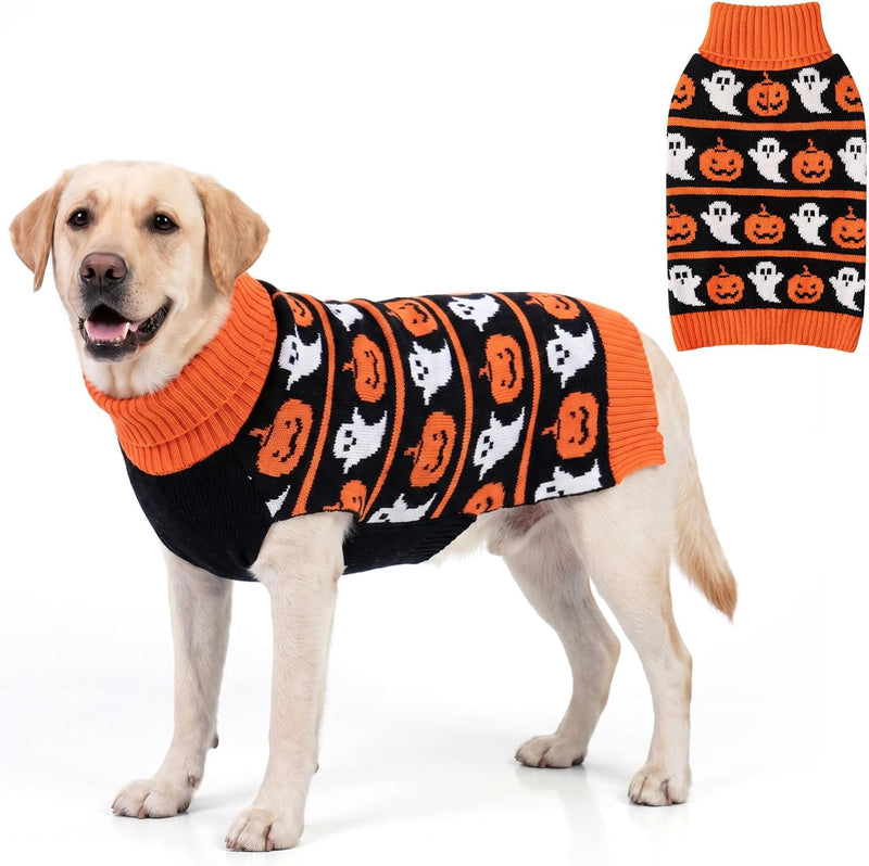 KYEESE Dog Halloween Sweater for Large Dogs Knit Pet Outfit with Pumpkin