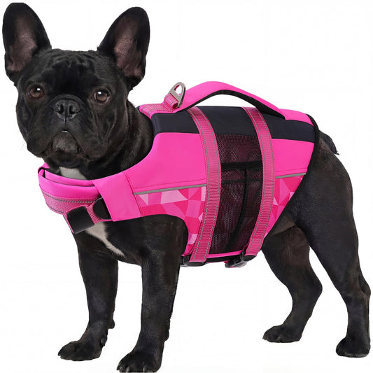 ASENKU Dog Life Jacket with Reflective Stripes, Adjustable High Flotation Dog Safety Vest, Ripstop Pet Lifesaver for Swimming Boating, Lightweight Pet Life Preserver for Medium Dogs (Rose Red, M)