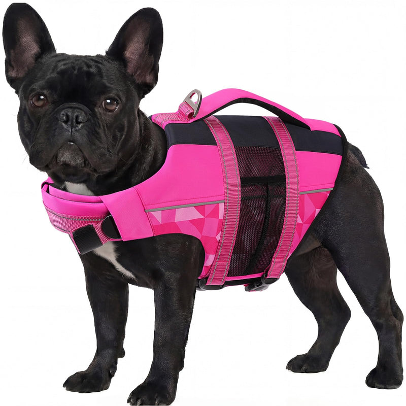 ASENKU Dog Life Jacket with Reflective Stripes, Adjustable High Flotation Dog Safety Vest, Ripstop Pet Lifesaver for Swimming Boating, Lightweight Pet Life Preserver for Medium Dogs (Rose Red, M)