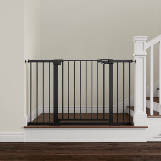 Mumeasy Baby Gate Extra Wide, 29.7-51'' Pressure Mounted Dog Gate with Walk Thru Door, Auto Close Pet Gate for House, Stairs, Doorways,Black