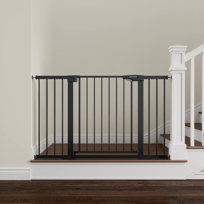 Mumeasy Baby Gate Extra Wide, 29.7-51'' Pressure Mounted Dog Gate with Walk Thru Door, Auto Close Pet Gate for House, Stairs, Doorways,Black
