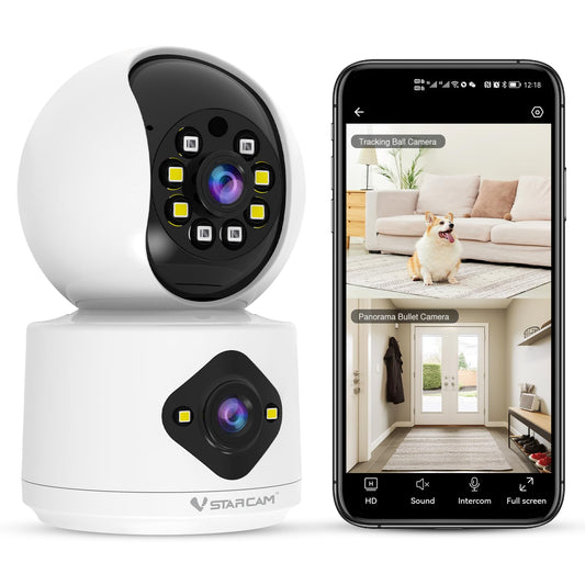 VSTARCAM 2K+2K Cameras for Home Security Indoor, Dual Cameras, 360° Pan-Tilt, Color Night Vision, Motion Detection, Real-time Alerts, 2-Way Audio, Works with Alexa,Cloud & SD Card Storage(up to 256GB)