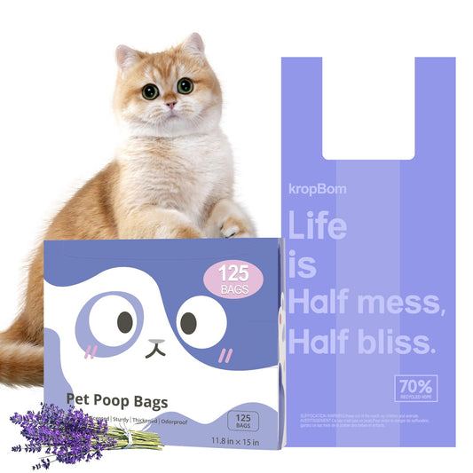 125 Count Cat Litter Bags Lavender Scented with Handles, Disposable Litter Bags for Pet Poop, Extra-Thick Kitty Waste Bags Easy Tie Leak-Proof Strengthen