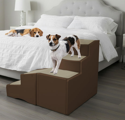 Pet Gear Easy Step Bed Stair for Cats/Dogs, Adjusts to Either Side of Bed, Removable Washable Carpet Treads, Storage Compartment, for Pets Up to 75lbs, Coffee Bean