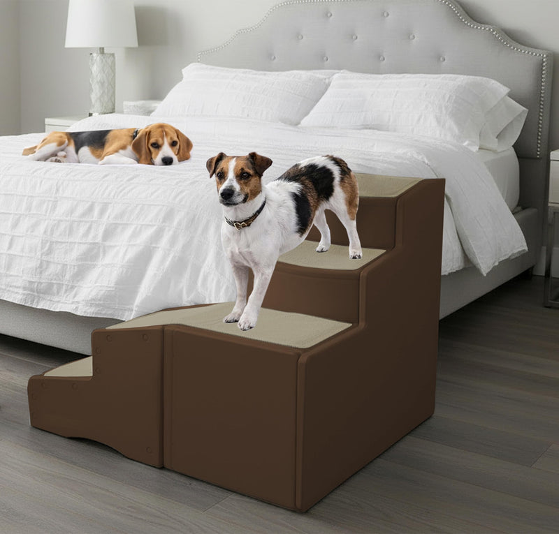 Pet Gear Easy Step Bed Stair for Cats/Dogs, Adjusts to Either Side of Bed, Removable Washable Carpet Treads, Storage Compartment, for Pets Up to 75lbs, Coffee Bean