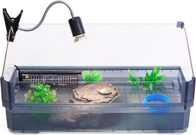 Large Turtle Tank Kit for Aquatic Turtles – Complete Starter Habitat with Filter, UVB Lamp, Basking Platform, Plants, Fe