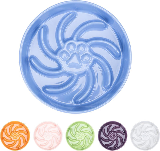 Fancy Lemon Ceramic Slow Feeder Dog Bowl, 3 Cup Dog Food or 25oz Water, Slow Eating Bowl for Middle Breed, Maze Puzzle Feeder for Fast Eaters, Anti-Choking Stop Bloat, Non-Slip BPA Free (Blue)
