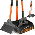 Pooper Scooper for Dogs, 38" Long Handle Metal, XL Tray, 3-Piece Set