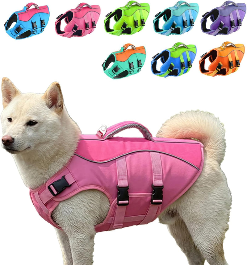 PETDSH Dog Life Jacket Medium, High Flotation Dog Life Vest for Swimming Boating, Reflective Puppy Lifejacket with Super