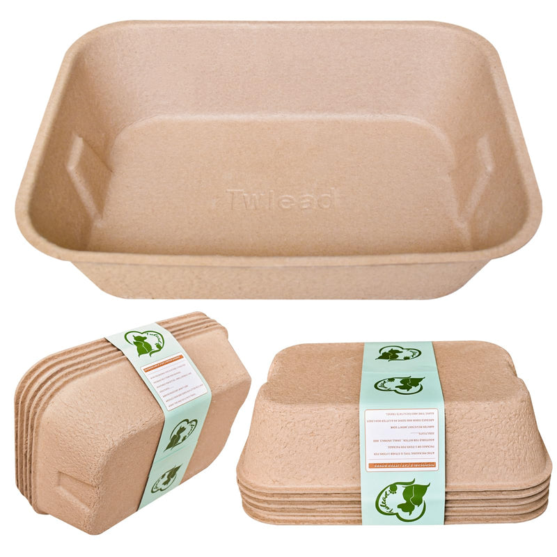 Twlead Disposable Cat Litter Box (5-Pack with 1-Towel) Eco Friendly 100% Recycled Paper Cat Tray,16.14 X11.81X3.94 Inch (Brown)