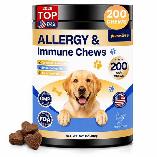 Dog Allergy Chews, Itchy Skin & Paw Licking Support, Probiotics for Dogs, Immune & Gut Health, Seasonal Allergy Formula, Skin & Coat Health, Chicken Flavor Soft Chews, 200 Ct, BlueChampagne