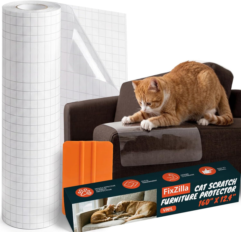 FixZilla Anti Cat Scratch Furniture Protector for Couches, One Sided Adhesive, 12.4