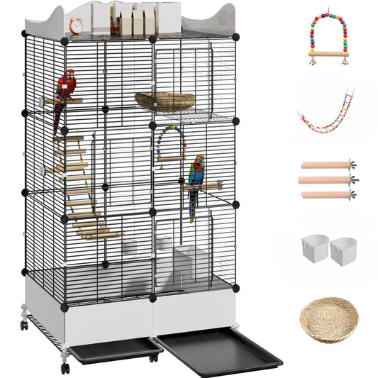 SNAAT Encrypted Bird Cage Large Bird Cages 57-Inch, Top Storage Space, Bottom Splash Guard with Essential Bird Supplies – Durable & Spacious Aviary – Budgies & Cockatiels