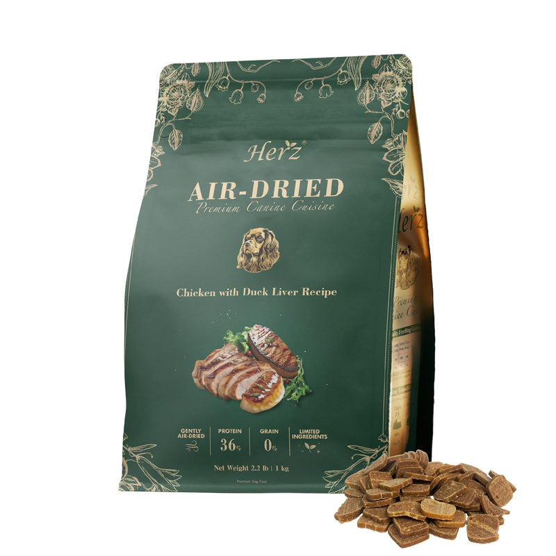 Herz Air-Dried Dog Food Chicken & Duck Liver Recipe 2.2 lb, All-Natural, High-Protein, Grain-Free, Limited Ingredients, Complete & Balanced, Premium Canine Cuisine