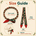20 Inch Dog Gold Chain Collar with Christmas Ribbon Scarf