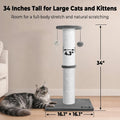 34-Inch Tall Cat Scratching Post for Large Cats, Stable Base, Gray