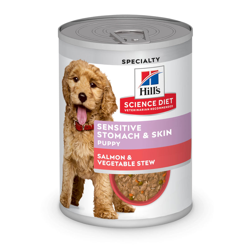 Hill's Science Diet Puppy Sensitive Stomach & Skin Wet Dog Food, Salmon & Vegetable Stew, 12.5 oz. Cans, 12-Pack