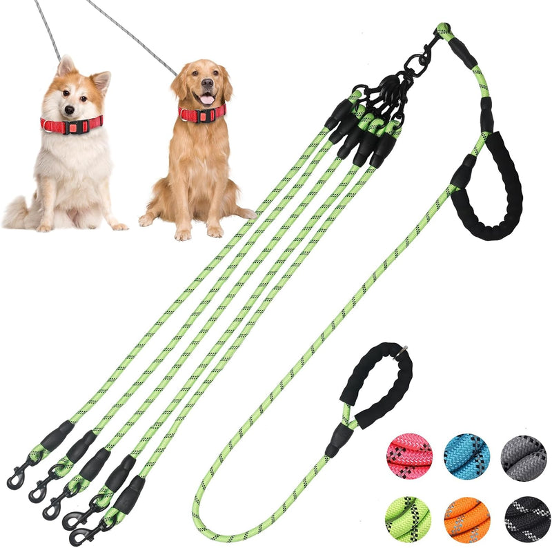Exceptional 360 Anti-Tangle & No Pull 5-Way Dog Leash - 5 Handle & Reflective for Safety & Convenience (Green, Medium Do
