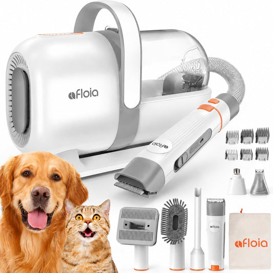Afloia 6-in-1 Dog Grooming Kit, Pet Grooming Vacuum for Shedding, Dog Hair Vacuum with Clipper Nail Trimmer Grinder, Pet Brush Groomer at Home, Low Noise Cats Hair Remover, 1.5L Dust Cup, White