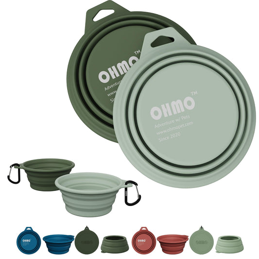 OHMO Collapsible Dog Bowl (2 Pack, Camo & Light Green 12oz/400ml) Premium Silicone Pet Water Bowls for Cats & Dogs, Portable Foldable Dog Travel Bowls for Outdoor Camping Hiking