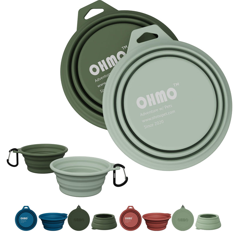 OHMO Collapsible Dog Bowl (2 Pack, Camo & Light Green 12oz/400ml) Premium Silicone Pet Water Bowls for Cats & Dogs, Portable Foldable Dog Travel Bowls for Outdoor Camping Hiking