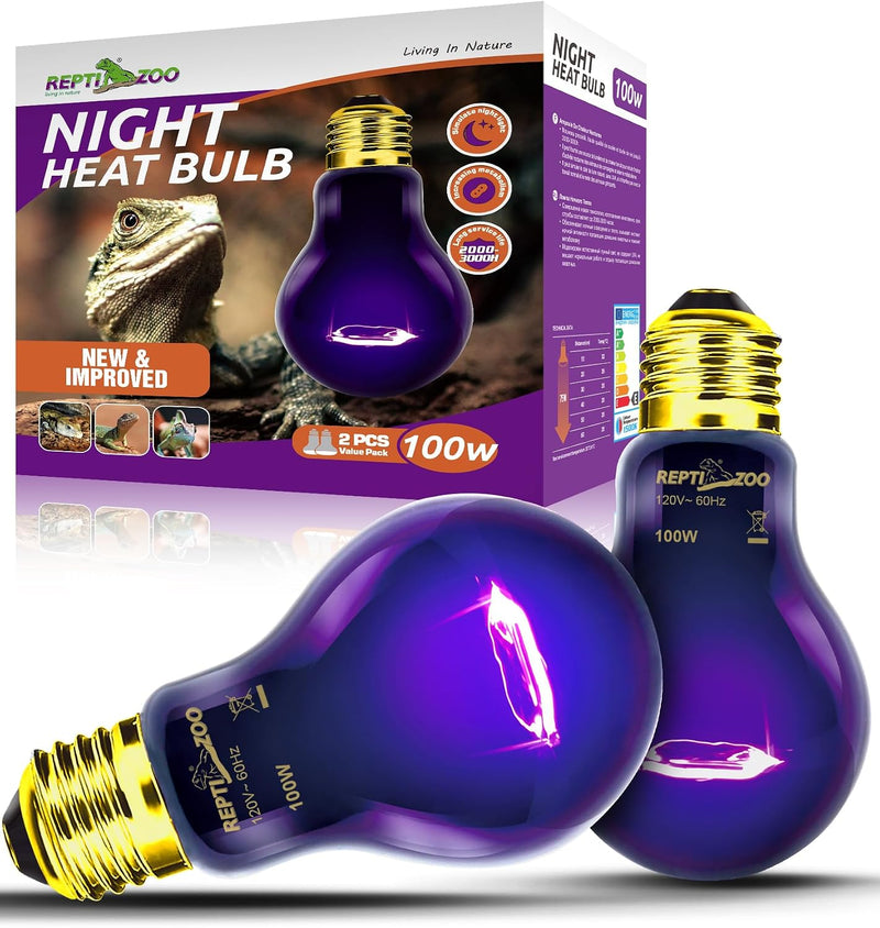 REPTI ZOO 2Pack Reptile Heat Lamp 100W Reptile Night Heat Bulb Night Heat Lamp Without UVA for Turtle Bearded Dragon Gec