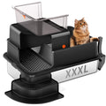 Bartuke XXXL Stainless Steel Litter Box, 28"x20"x18" Extra Large Fully Enclosed High Sided Metal Cat Litter Box with Filtered Grid, Step, Scoop, Non-Sticky, Non-Odor, Easy Cleaning (Black)