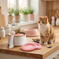 4 PCS Pet Food Can Accessory Set, Reusable Pink Silicone Can Lids with Feeding Shovel and Stainless Steel Spoon for Cat 