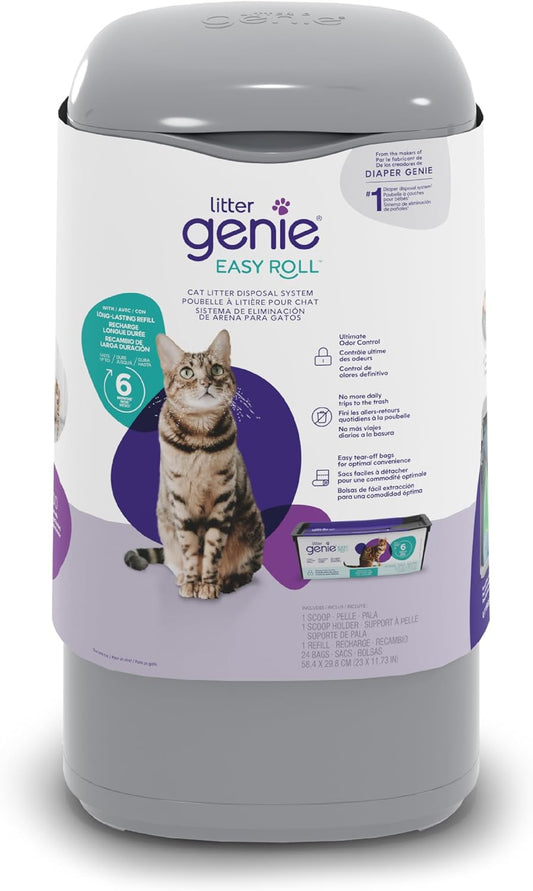 Litter Genie Easy Roll Cat Litter Disposal Pail | Odour Control, Refill Bags & Scoop
