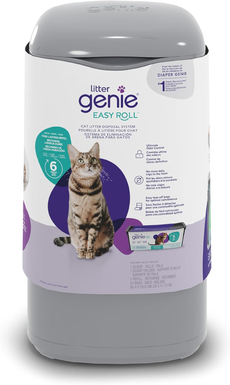 Litter Genie Easy Roll Cat Litter Disposal Pail | Odour Control, Refill Bags & Scoop