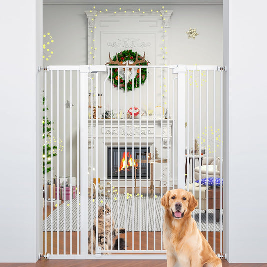 51" Extra Tall Cat Gate 30"-49.27" Wide, Auto Close, Pressure Mounted, for Cats & Small Dogs, Hallway, Stairs, Kitchen, Not Baby Gate,White