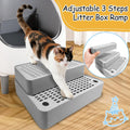 Adjustable 3 Steps Cat Litter Box Step, Litter Box Ramp with Filter Function, Non-Slip, Easy to Clean,Cat Litter Stair for Small & Elderly Cats (Light Grey)