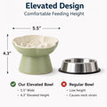 FOCPB Ceramic Elevated Slow Feeder Cat Bowl, Raised and Gently Tilted Feeding Dish with Maze Design, Whisker-Friendly, Easy to Clean, for Indoor Cats and Small Dogs (Green/Ivory)